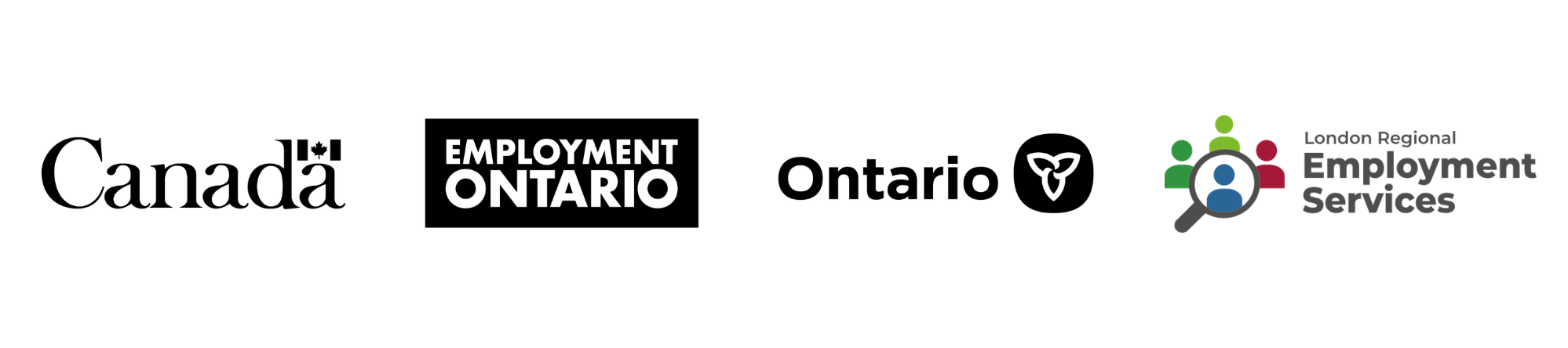 Logos for the government of Canada, Employment Ontario, the government of Ontario, and London Regional Employment Services